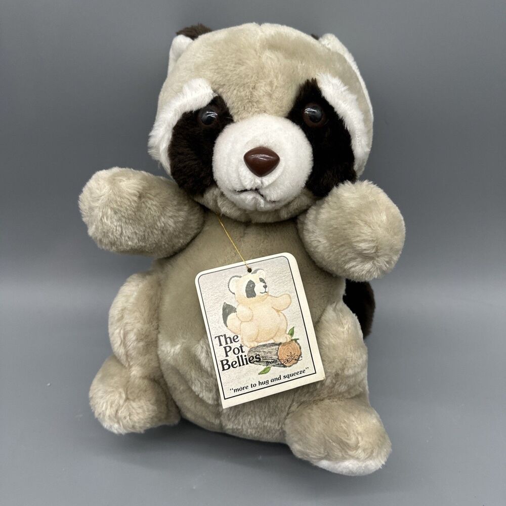 Vintage The Pot Bellies Raccoon Plush Toy 14" 1980 Daekor Original Tag - T